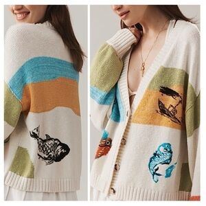 Anthropologie Pilcro Icon Graphic Cardigan Sweater Medium